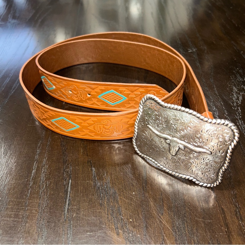 LONG HORN western southwestern leather belt XXL